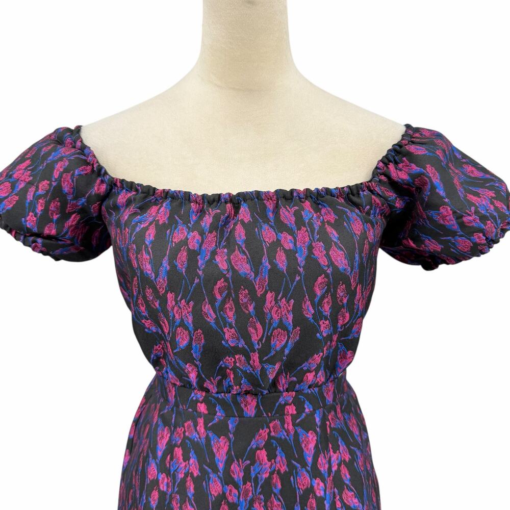 Venus Jacquard Print Metallic Open Back Off the Shoulder Midi Cocktail Dress - Picture 6 of 12